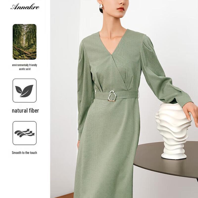 

JUZI ANNACO V-Neck Business Acetate Blend Flowy Long Dress L