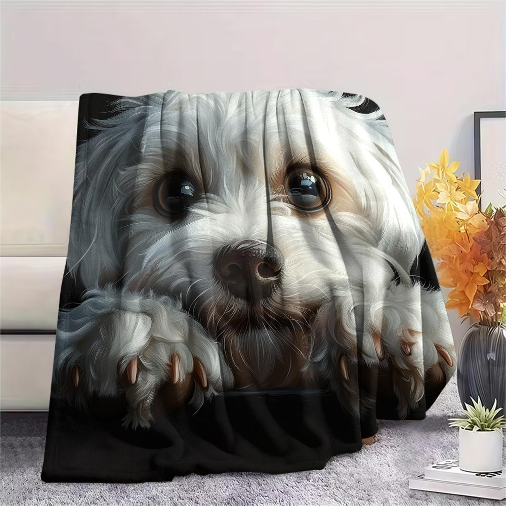 Black Maltese dog,pattern Flannel Blanket, High quality Comfortable for All Seasons, Home Decor, Warmth and Comfort, Perfect for Gifts.