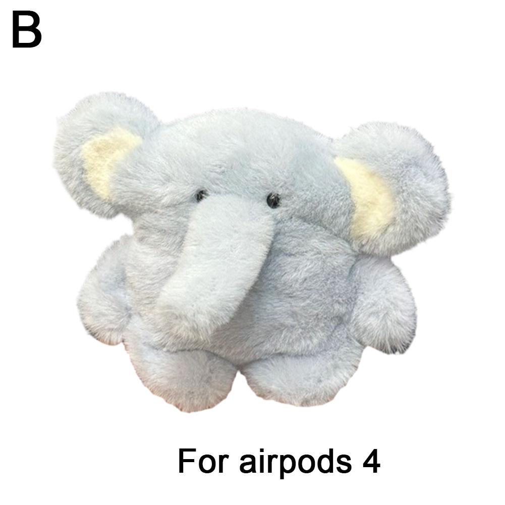 Liebevolles Blaues Fell-Elefanten-Plüsch-Kopfhörer-Schutzhülle für AirPods4/Pro2 Süßes Mädchen Kinder Bluetooth-Kopfhörer Fallschutz