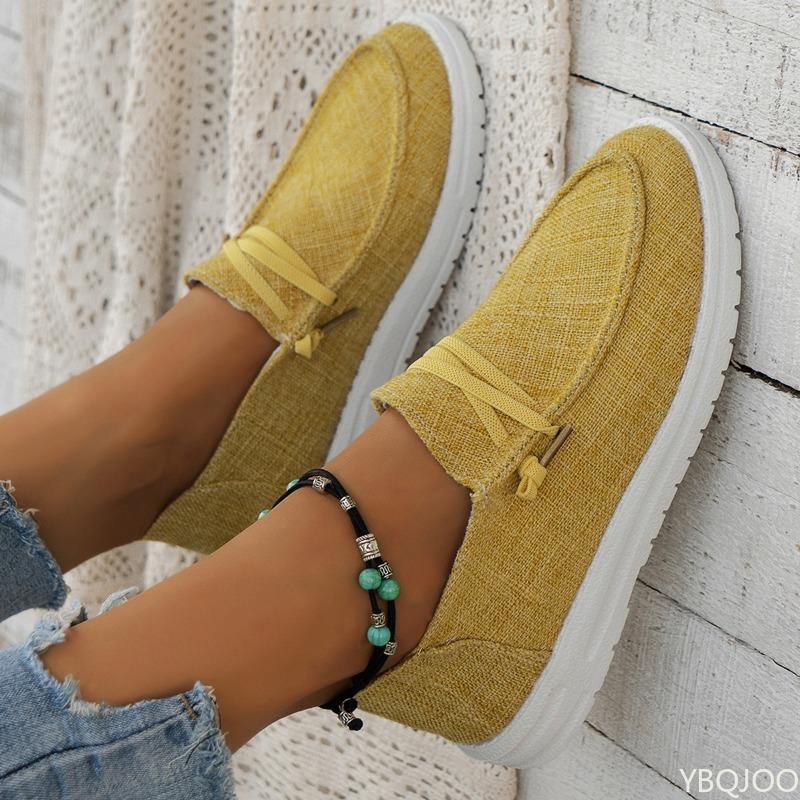 

Модная женская парусиновая обувь больших размеров, новая однотонная повседневная легкая обувь на плоской подошве, женские кроссовки, zapatos de mujer 36 жёлтый