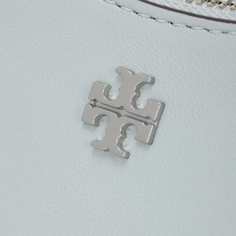 Tory Burch 151 Mercer Silver Double T Logo Detachable Shoulder Strap Nappa Leather Crescent Bag Women Handbags Gray Blue 149179-400