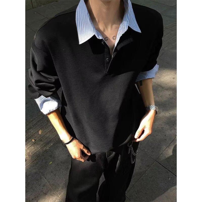 Men s Trendy Fake Two-Piece Velvet Hoodie - Heavyweight, Loose Fit, Long Sleeve, Autumn/Winter Casual Wear XL