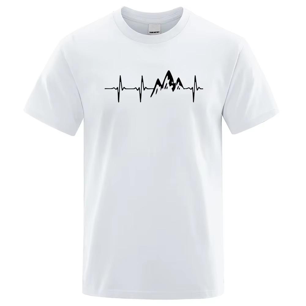T-Shirt 100%  Yamagata Electrocardiogram Pattern Print Summer Round Neck Breathable Oversized Tee Casual Fashion Clothing