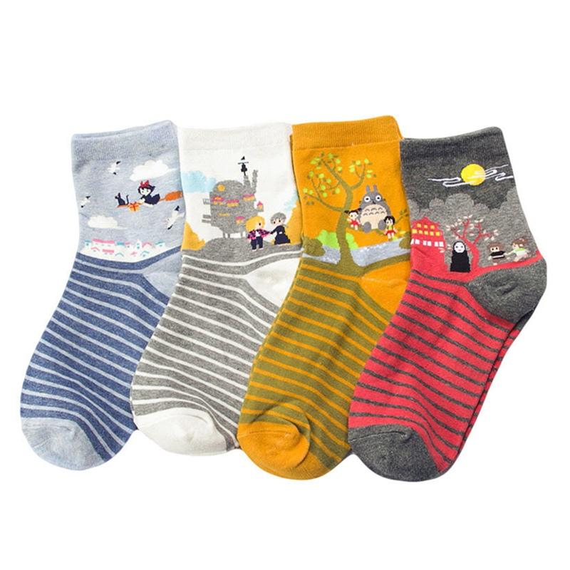 

Милые хлопковые женские носки с героями мультфильмов `` Унесенные призраками , забавные носки до щиколотки в полоску Тоторо