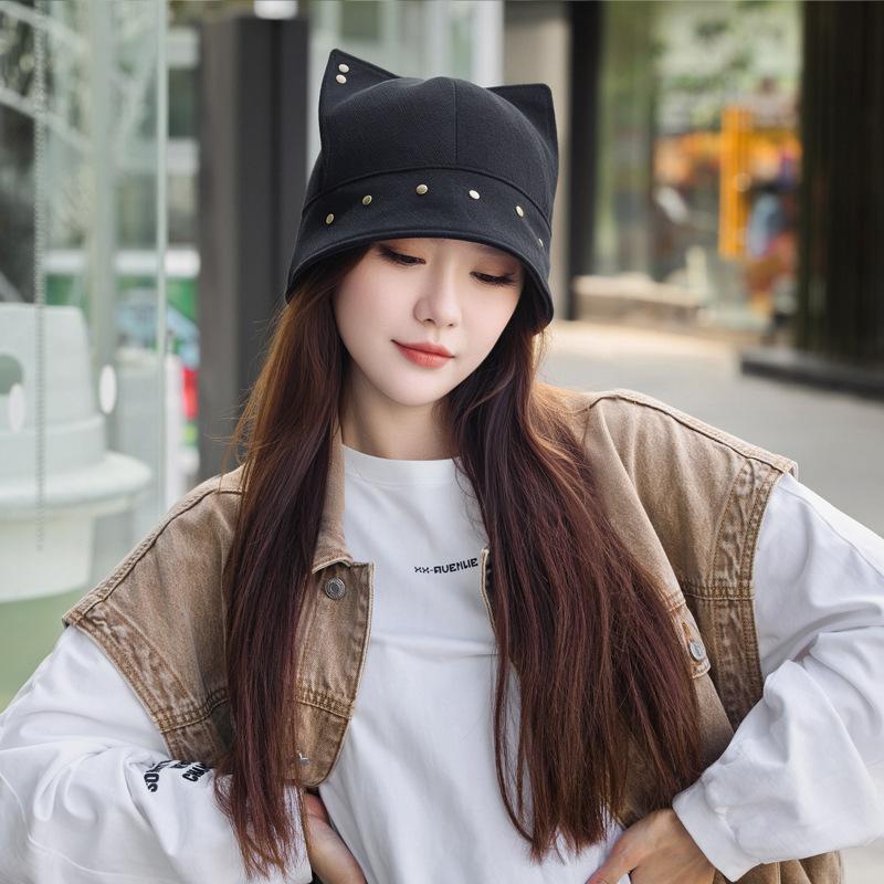 Autumn And Winter Landlord Hat Men'S And Women'S Little Devil Ears Pullover Hat Ruffian Handsome Rivet Sweet Cool Wind Street Melon Hat