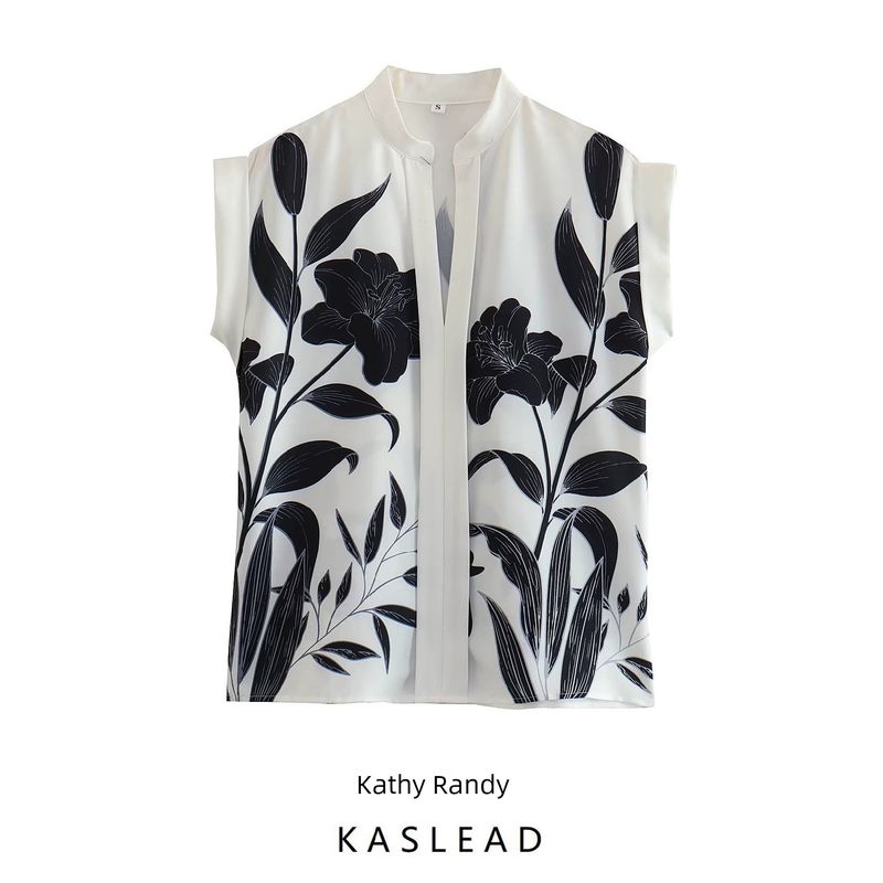 Kaslead Women's Clothing Retro Fashion Wide Sleeve Flower