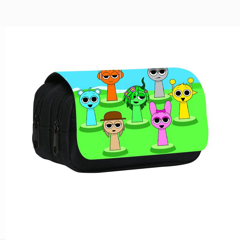 Neues Rhythmusbox-bedrucktes doppellagiges Federmäppchen, Sprunki Musikspiel Schulsachen-Tasche für Grund- und Mittelschüler.