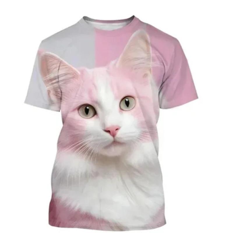 Summer 3D Cat Fashion Printed T-shirt Cute Animal Theme Men Women Casual Comfortable Short Sleeved Round Neck T-shirt