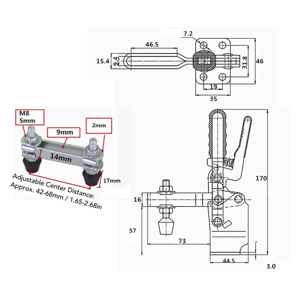 Dual Head Vertical Toggle Clamp 227kg Clamping Force Hold Down Clamp Heavy Duty Clamp  Carpentry