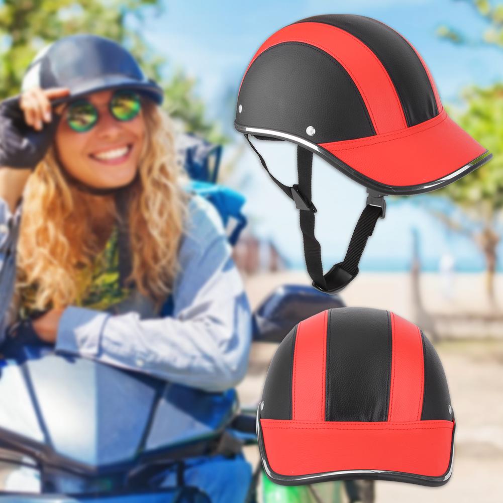 Universal Lättviktig Motorcykel Halvhjälm Cykling Säkerhetshatt Basebollkeps(Röd A0322 Gratis