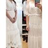Cross Semi-Sheer Plunge V-Neck Short Sleeve Lace Maxi Dress