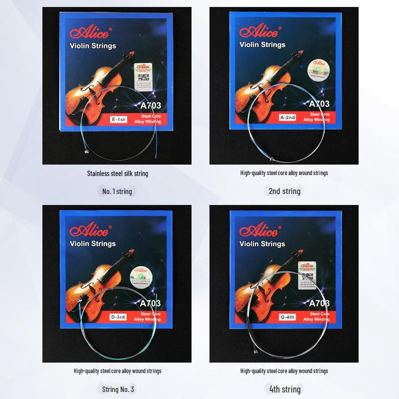 Alice Violin Strings A703 Set: Includes E (1st), A (2nd), D (3rd) strings with optional customization.