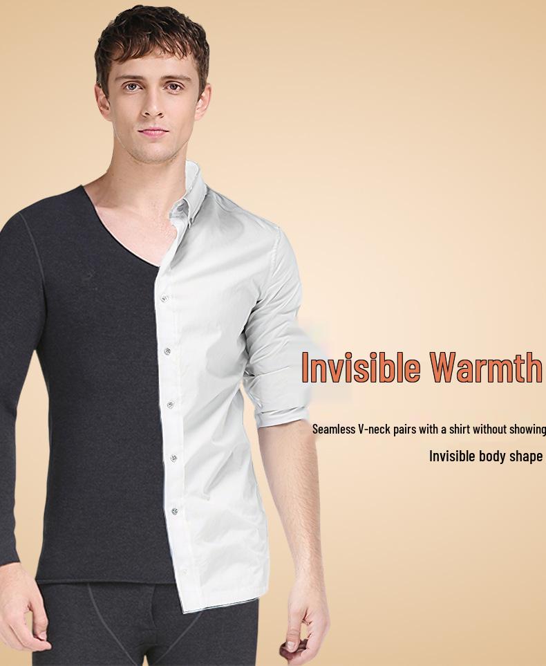 Men's Seamless Polyester Base Layer: No-Pill V-Neck, Round Neck, Mid-High Neck, Warm Autumn Top & Pants