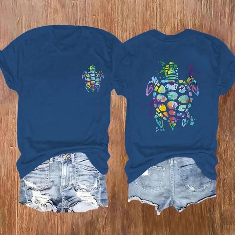 

Женская летняя футболка в стиле ретро, модная, с коротким рукавом, повседневная, с принтом дельфинов 8XL синий