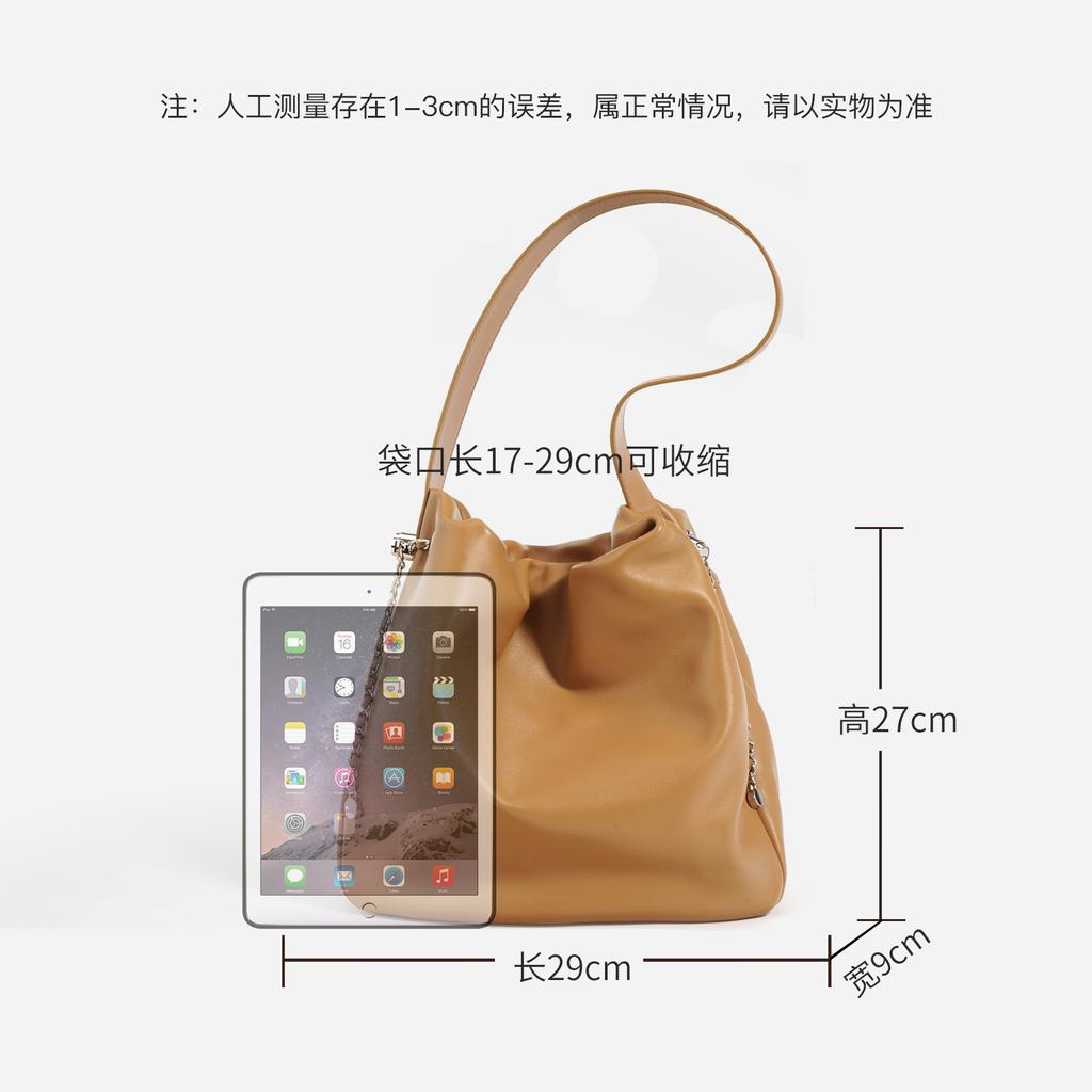 2025 New First-layer Cowhide Tote Bag Women's Pleated Bag Commuting Versatile Simple Underarm Bag Large-capacity Bucket Bag