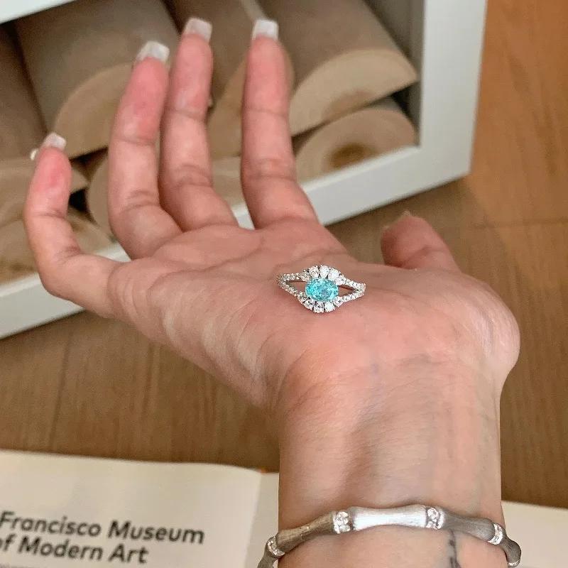 Meerblaue Zirkonringe für Damen Sanfter Stil Neu eingetroffen Leichte Luxusmode Exquisiter Verlobungsring Zirkon