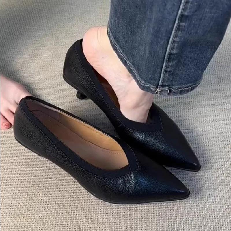 

Fashion 2025New Pointed Toe Women High Heels Shoes Sexy Elegant Shallow Leather Shoes Trend Winter Fashion Dress Walking Zapatillas 35 чёрный