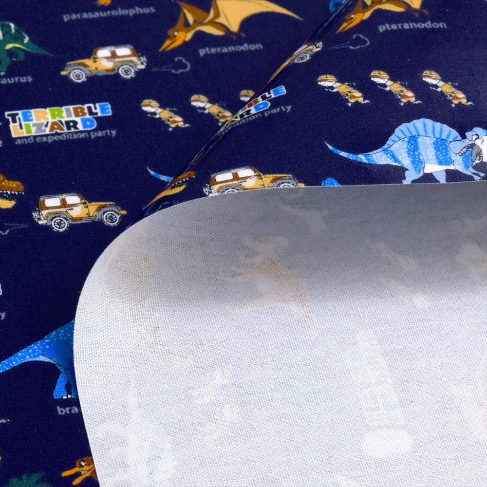 COLORFUL TEXTILE MARKET Dinosaur Continent Laminated Fabric 110cm X 100cm D0265610 Discover! Explore! (Navy) (0.2mm Thick)