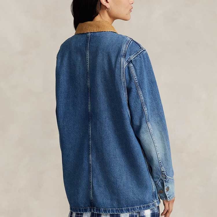 Polo Ralph Lauren Corduroy Collar Single-Breasted Loose Work Denim Jacket Women Jackets Blue WMPOOTWNDK20015-999