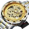 Winner Casual Mechanical Watches For Men Golden Roman Fashion Stainless Steel Belt Mesh Strap Wristwatch Clock Relogio Masculino