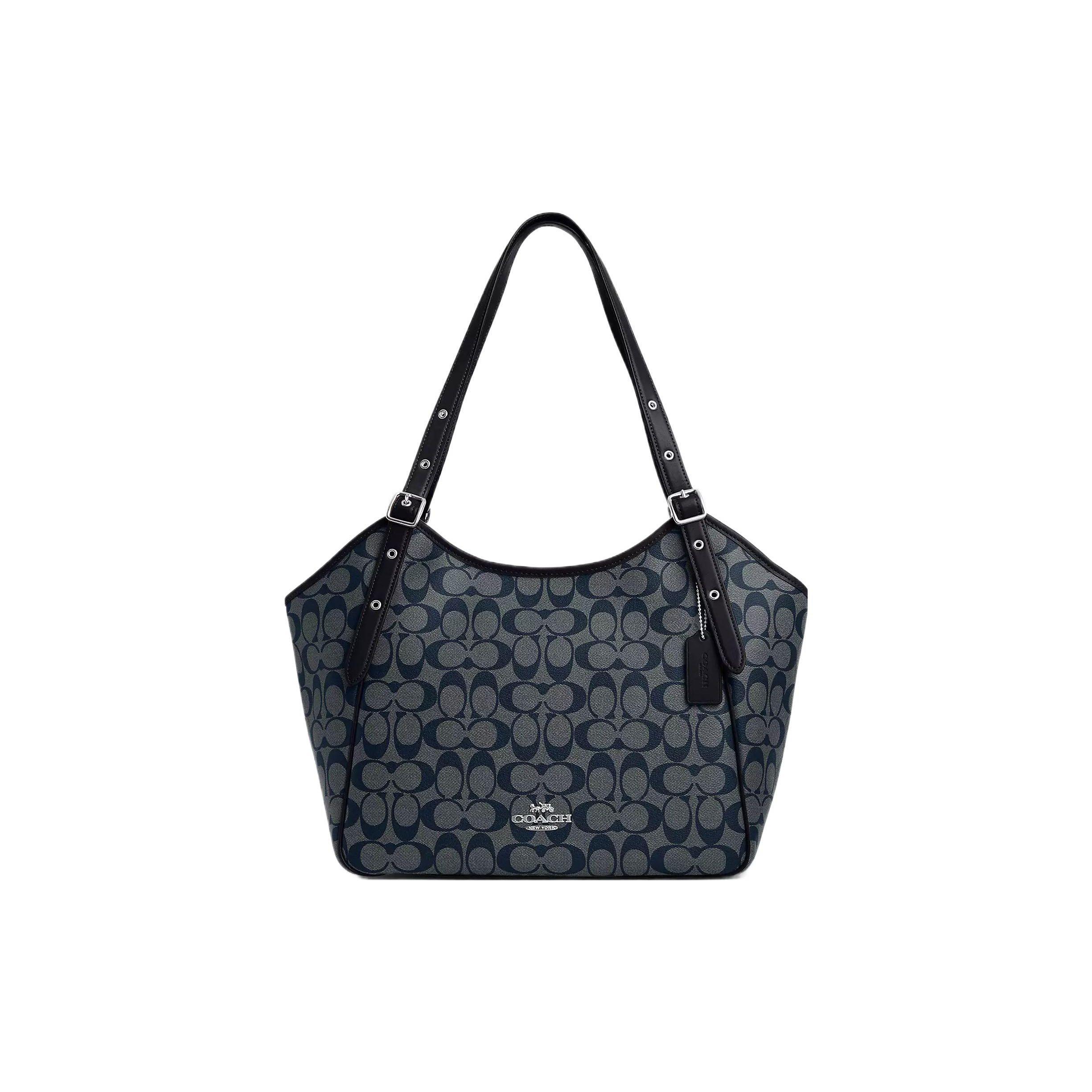 Coach Women's Gold Meadow 33 Logo Classic Monogram Zipper Large Capacity Canvas And Leather Tote Bag Tote Midnight-Navy Cm076-Svn2v