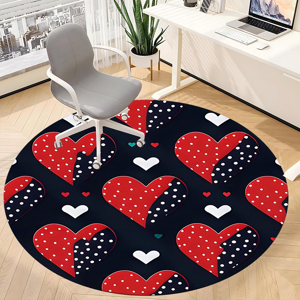 1PC Polka-Dot Hearts Chair Carpet for Office Non-Slip, Lightweight, Machine Washable Rug for Office, Sleeping, Room - Holiday DecorPolyester