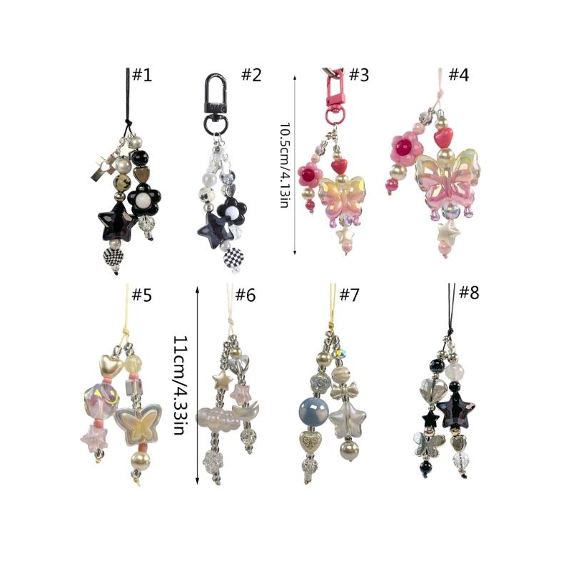 Goth Y2K Phone Charm Pendant Keychain Sweet Star Flower Cellphone Chain Strap Lanyard for Women Bag Camera Accessories