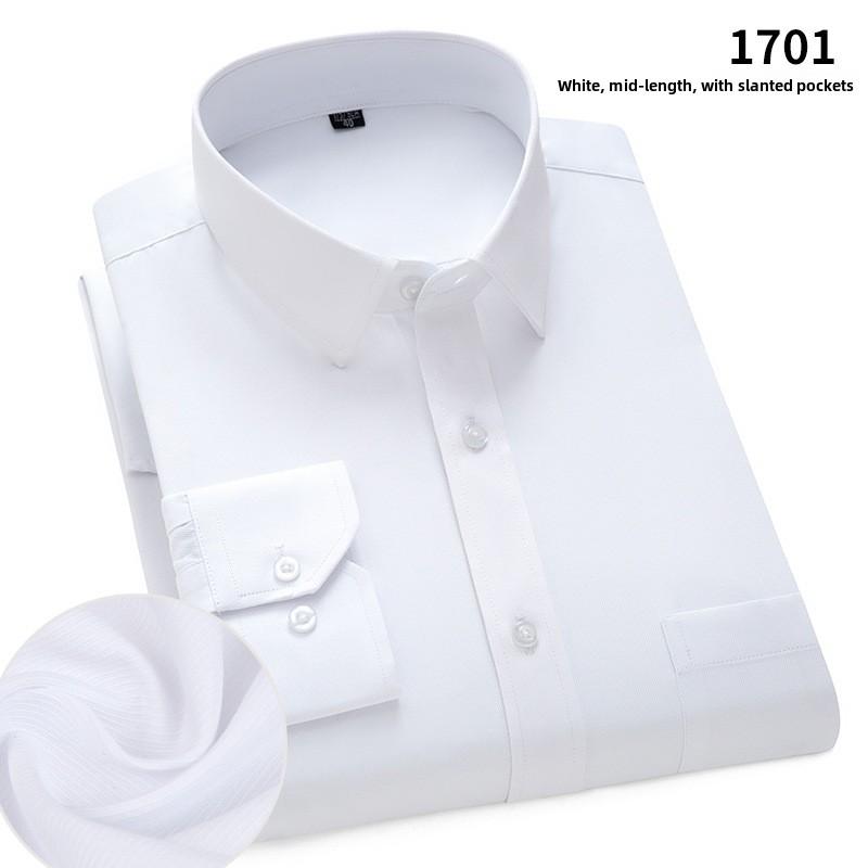Men's Striped Long Sleeve Shirt, Cotton Blend Square Collar Business Shirt, Lightweight Pocket Top