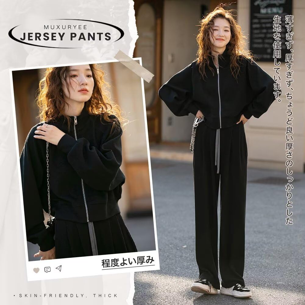 Muxuryee Tracksuit Training Loose Size Medium Women's Set, Sweatshirt, Hoodie, Sportswear, Wear, Loungewear, Casual, Fit, 331, Black,