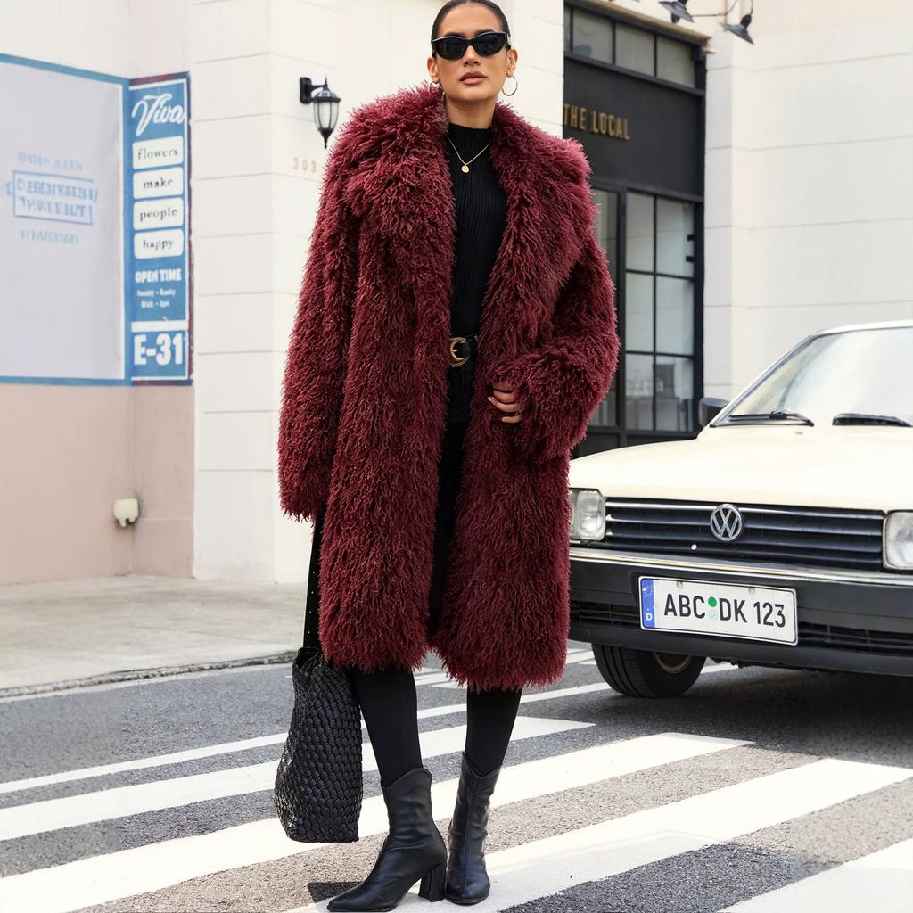 Imitation beach wool suit collar coat plush jacket European and American style imitation fur environmentally friendly fur coat