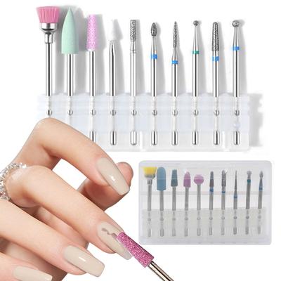 Zestaw 10 sztuk frezów do paznokci ze stali wolframowej z pilnikiem, szczoteczką, polerką i narzędziami do usuwania skórek do manicure i pedicure