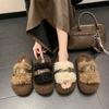 Thick-soled outer slippers women's new autumn and winter fluffy belt buckle fashion home cotton slippers