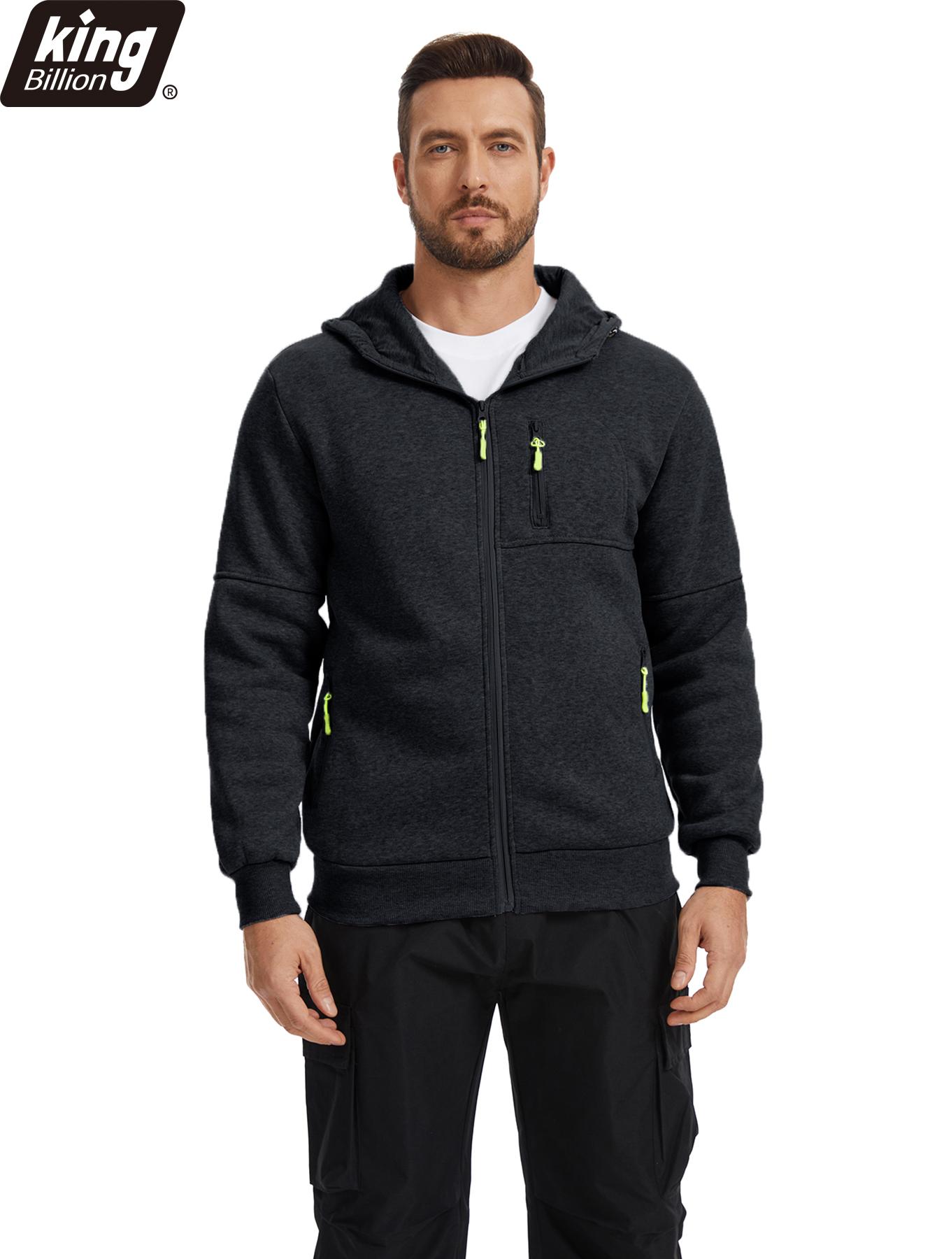 

Теплая прочная толстовка на молнии с флисовой подкладкой для мужчин - Удобная дышащая куртка на молнии с карманами для повседневной носки, активного отдыха, однотонная S чёрный