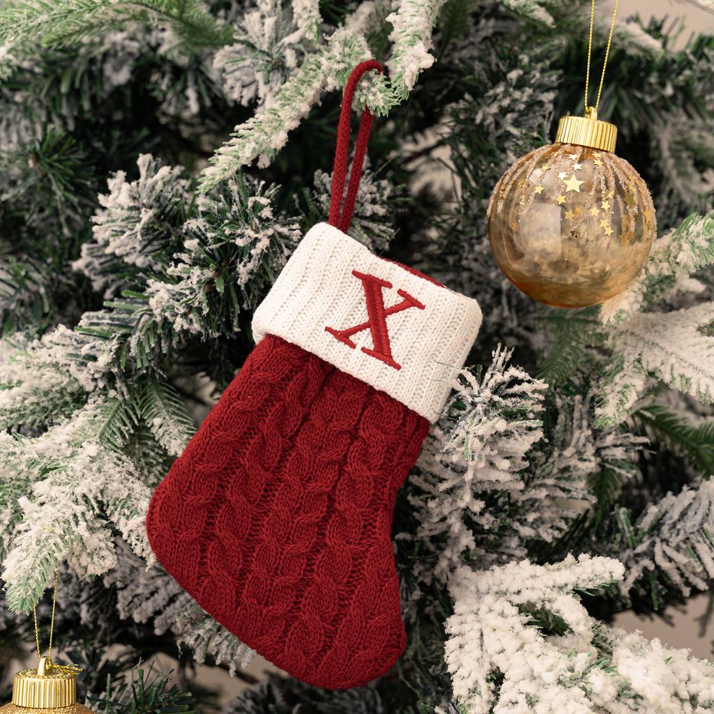 Letters Christmas Stocking New Knitting Christmas Tree Pendant Decorations For Home Xmas Gift Snowflake Alphabet Christmas Socks