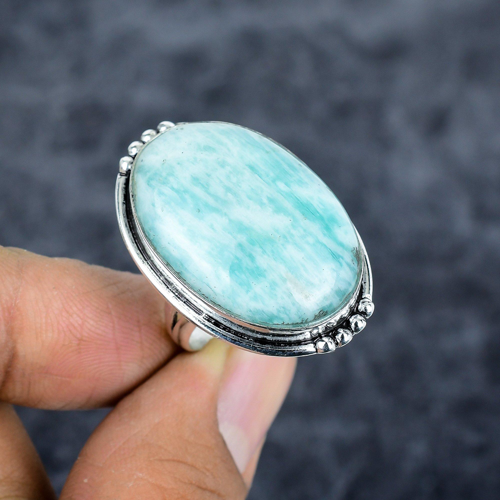 

Amazonite Gemstone Handmade 925 Sterling Silver Jewelry Ring Size 8.5 M-2772
