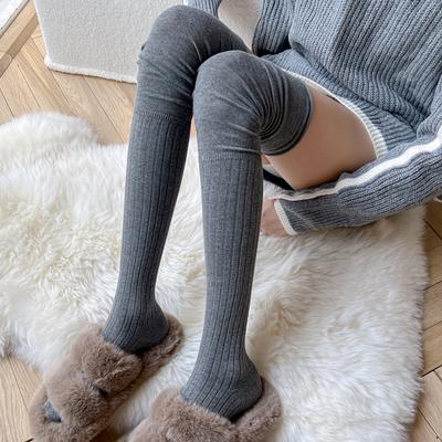 1Pair Women Over The Knee Piling Socks Autumn Winter Stretchy Cozy Casual Student Warm Stockings All-Match Fashion High Stockings Splice Thigh Socks