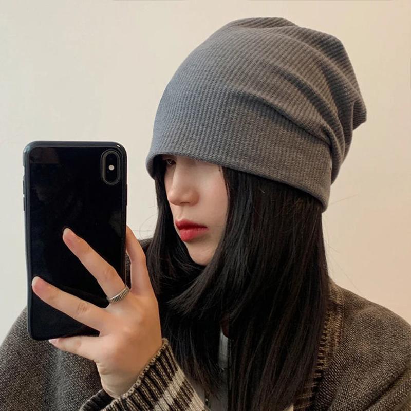 Einfarbige Baggy Mütze für Damen Herbst Winter Warm halten Gestrickte Mütze Hip Hop Punk Pullover Mütze Mütze