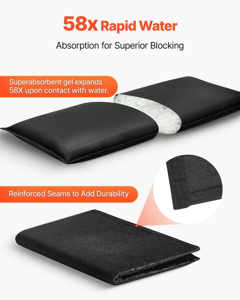 Flood Barrier, 10 Pack, 430 x 830 mm Flood Bags with Bucket, Reusable Water Absorbent Barrier Activated by Water, Sandless Sandbags Blockage, Flooding