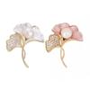 Ginkgo Leaf Brooch Elegant Faux Pearl Lapel Pin Rhinestone Leaf Brooch Pin for Women Coats Shirts Scarves Shawls Bags