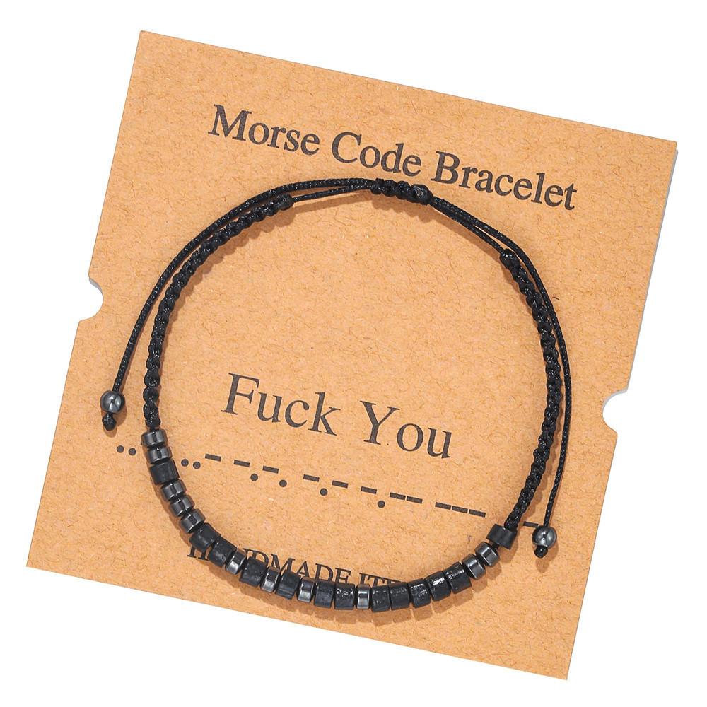 

Creative Black Iron Stone String Wood Chip Beads Handwoven Card Couple Bracelet Black wood chips