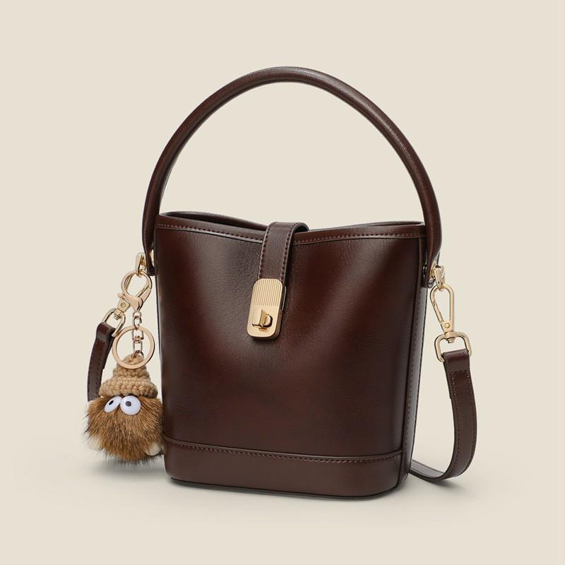 Womens Bucket Bag Crossbody Shoulder Vintage Chic Commuter Handbag Small Synthetic Leather Wine Brown