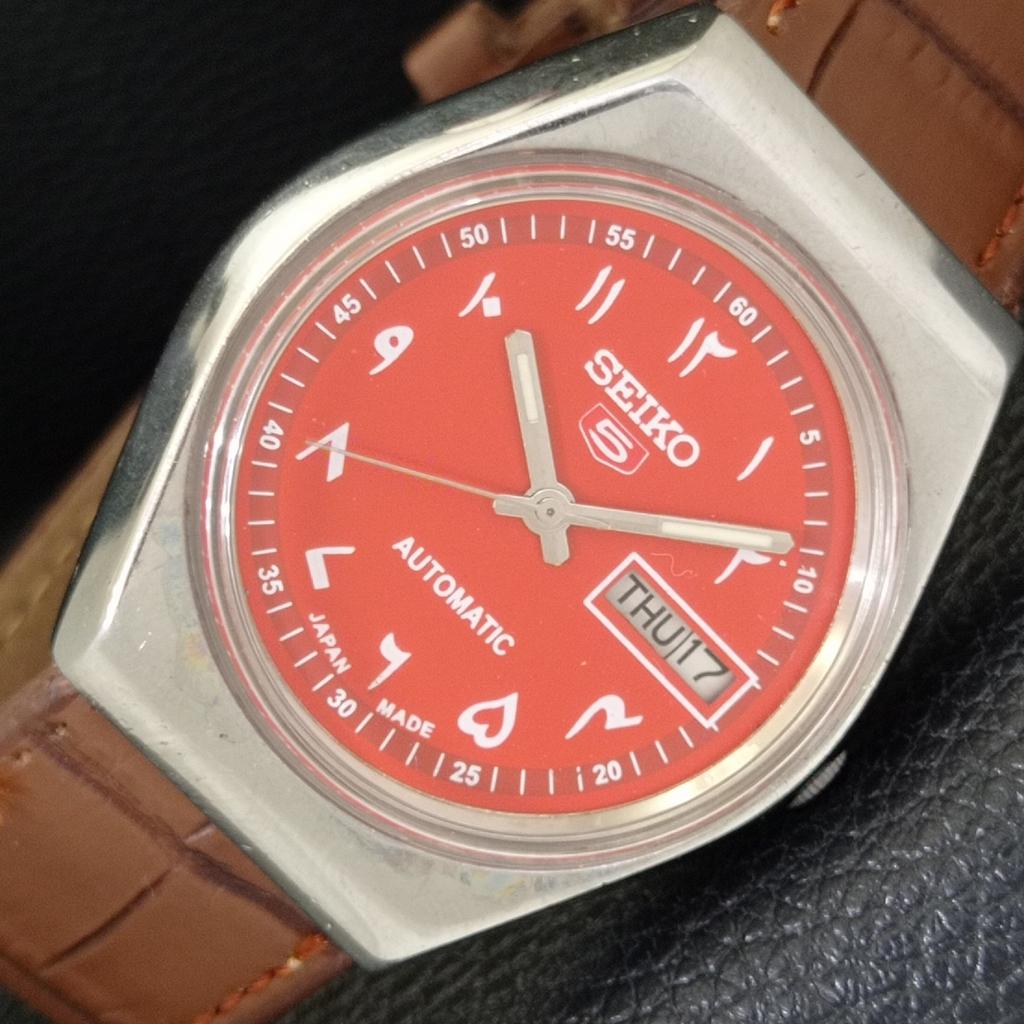SEIKO 5 AUTOMATIC 6349A VINTAGE JAPAN MENS ARABIC RED COLOR DIAL WATCH a701505-5 R206b-a701505