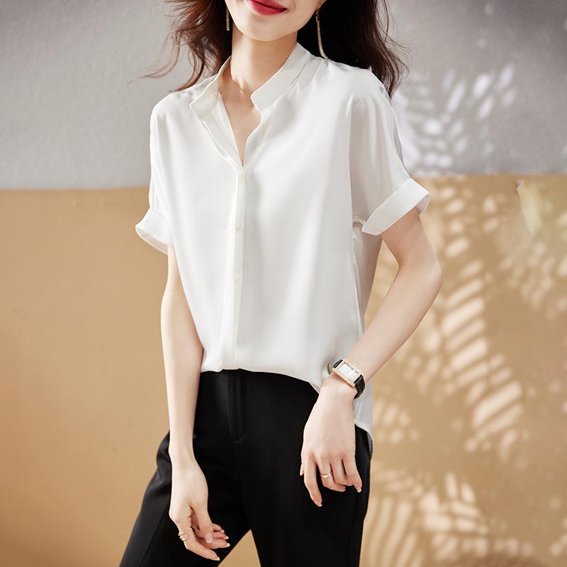 GMXIA Women's Summer Simple Commuter V-neck Shirt Female Temperament Loose Thin Versatile Chiffon Blouse
