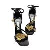 Fashion Black Gold Orchid Open-Toed Sandals Summer Sexy Fashion Womens High Heels Banquet Dress Exclusive Womens Shoes Tacones Altos