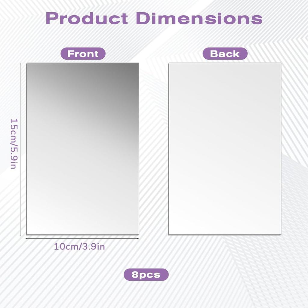 8 Pcs Shatterproof Plastic Mirrors, Self Adhesive Acrylic Mirror, Acrylic Mirror Sheet, Small Flexible Mirror Sheet with Soft Round Corner, Double