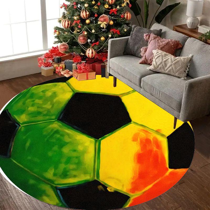 Stijlvol Rond Voetbalpatroon Vloerkleed Binnenvloerkleed Mat voor Woonkamer Decoratie Sport Voetbal Thema Gebied Vloerkussen 40cm-dia.