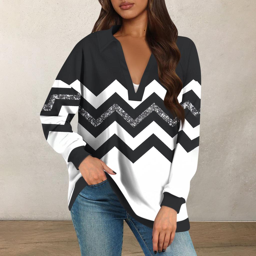 Womens Oversized Sweatshirts Fall Tops Long Sleeve V Neck Casual  Printing Pullover Top Cute Daily Clothes