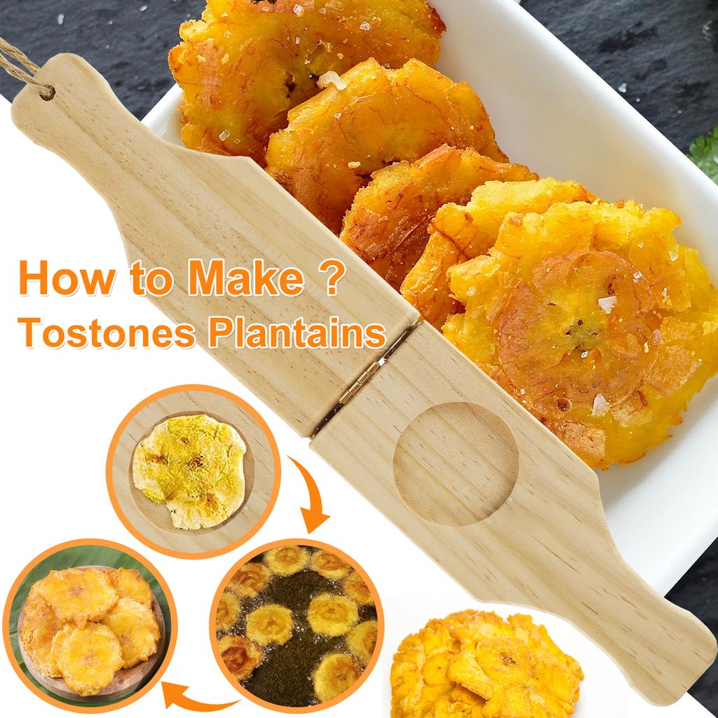 Wooden Tostonera Plantain Press with Handle Banana Smasher Maker Reusable Plantain Press Smasher Portable Plantain Press Easy