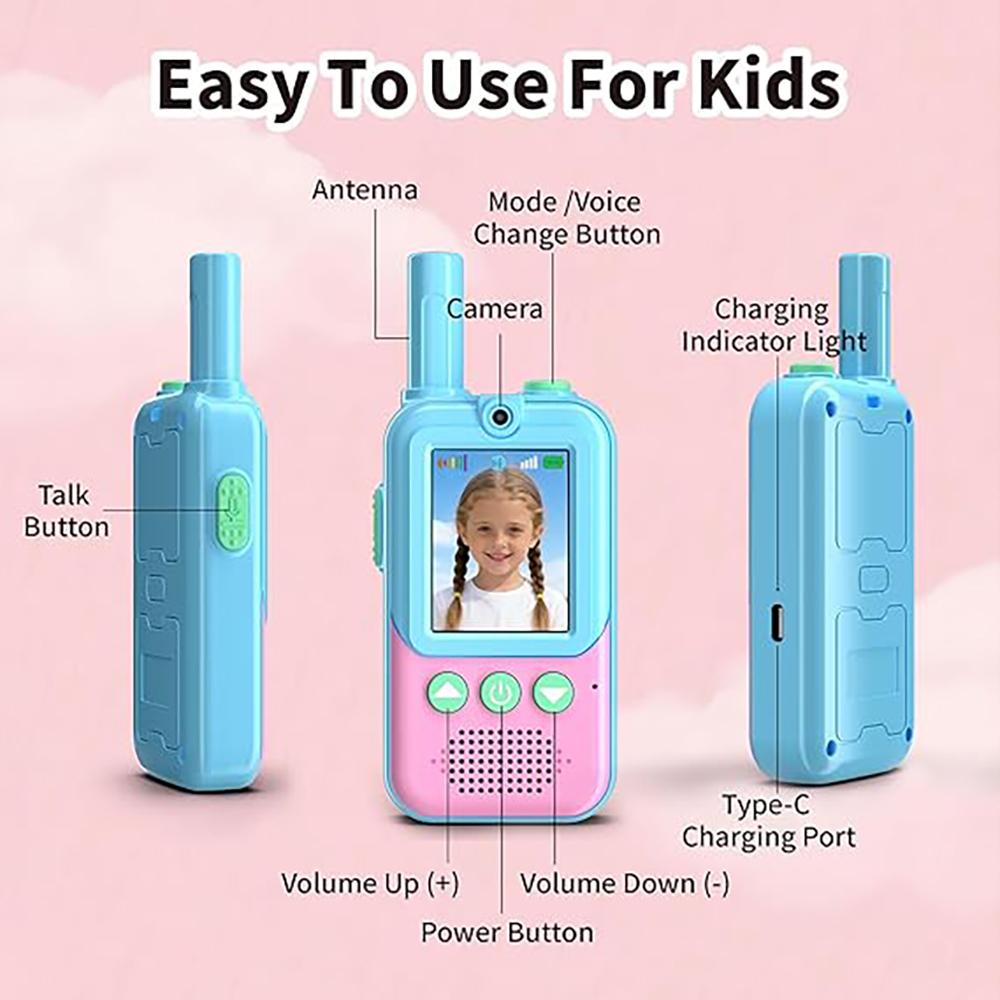 2er-Pack Video-Walkie-Talkies für Kinder von 3-12 Jahren, 4 Stimmeffekte & Bildschirm, Wiederaufladbar, Perfektes Weihnachtsgeschenk für Jungen Mädchen