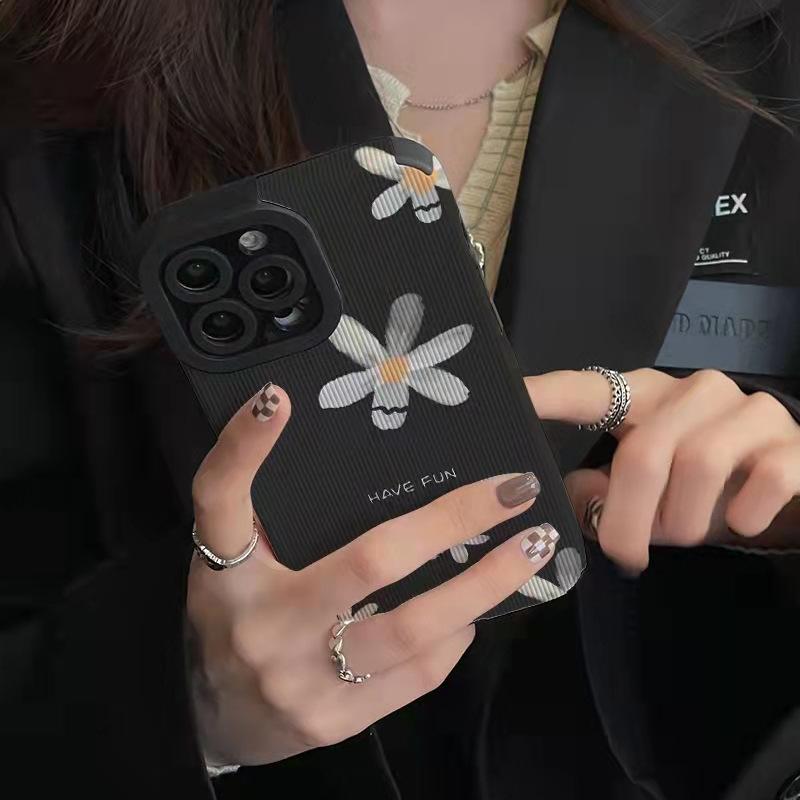 Coque de téléphone mignonne à gribouillis de fleurs en silicone pour iPhone 11 12 13 14 15 Pro Max Mini SE 8 7 Plus X XR XSMAX Housse en cuir antichoc